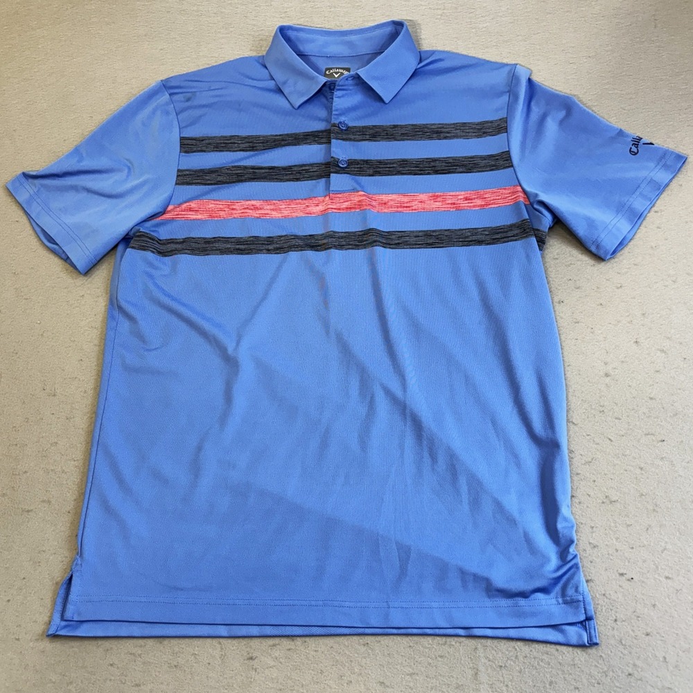 Callaway Polo Shirt Mens Medium Blue Good Striped Opti-Dri Performance Golf Tee